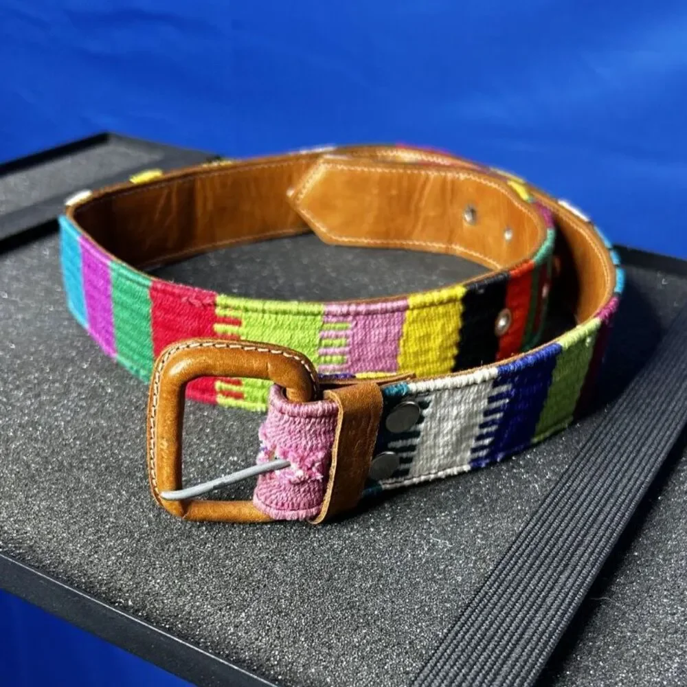 Womens Multicolor Woven Leather Belt Sz S Boho Festival Concert Aztec Southwest